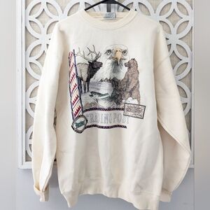 Vintage 90's Bald Eagle Wildlife Sweatshirt Cream‎ Field Master Size L